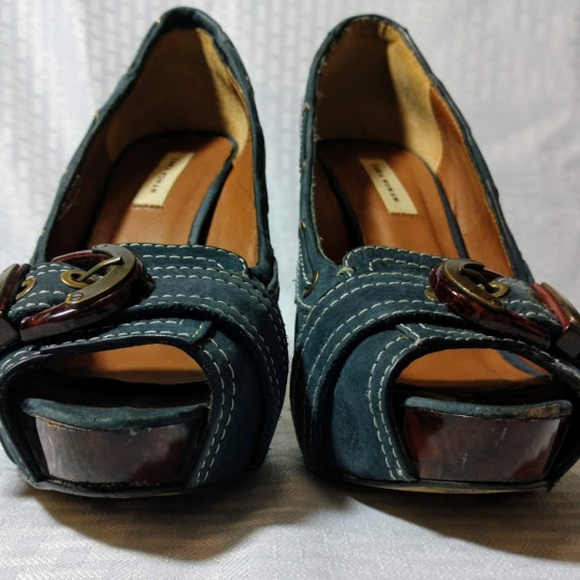 Zara Woman Blue Suede Open Toe Heels - Picture 4 of 8